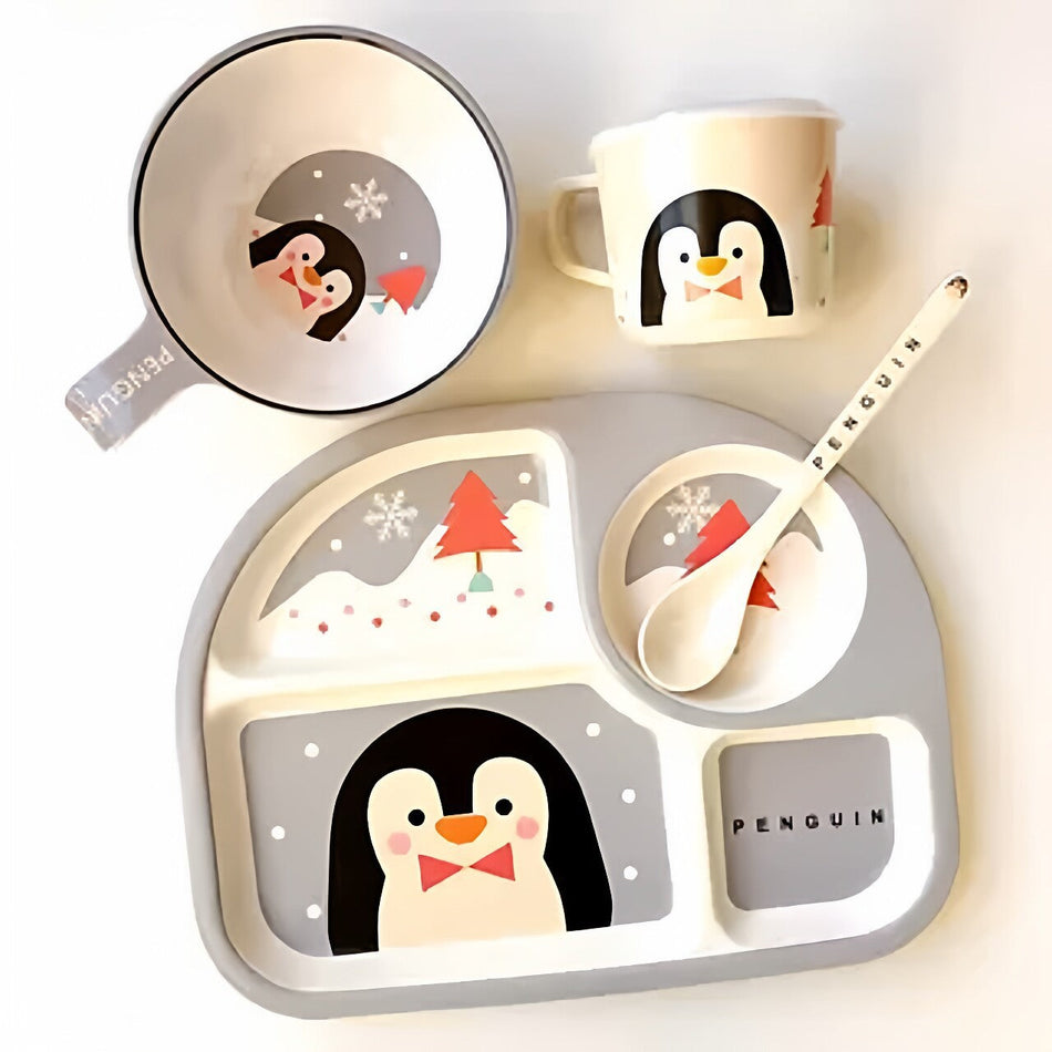 Bamboo Fiber Kids Feeding Set Cartoon Penguin Tableware Bowl Cup