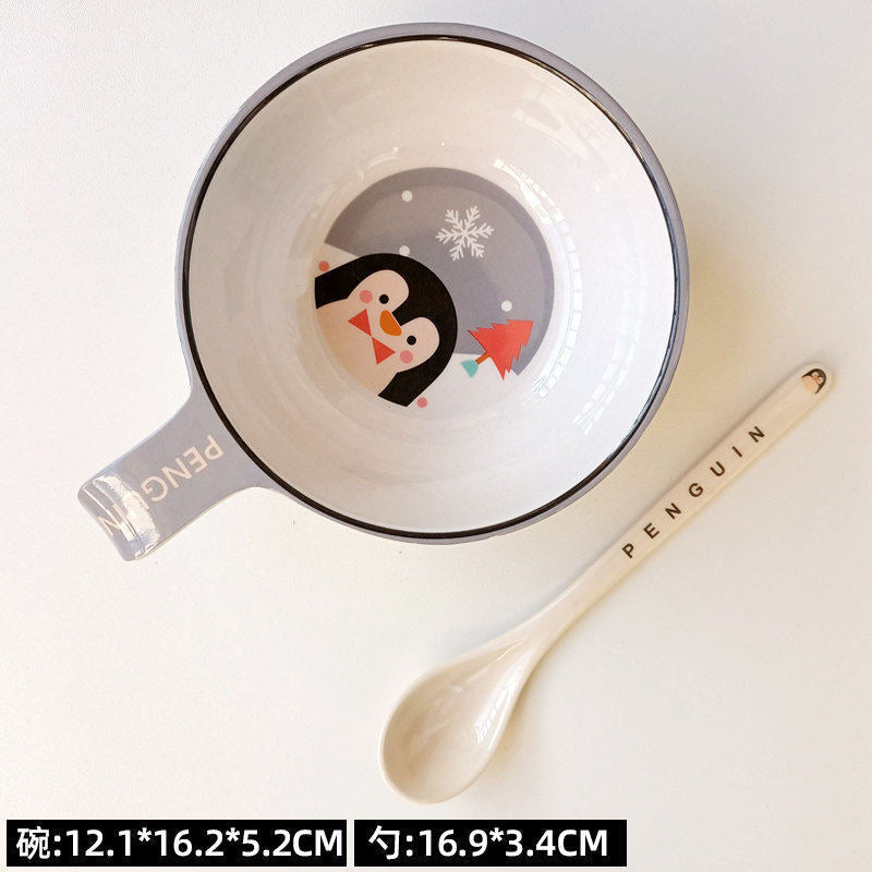 Bamboo Fiber Kids Feeding Set Cartoon Penguin Tableware Bowl Cup