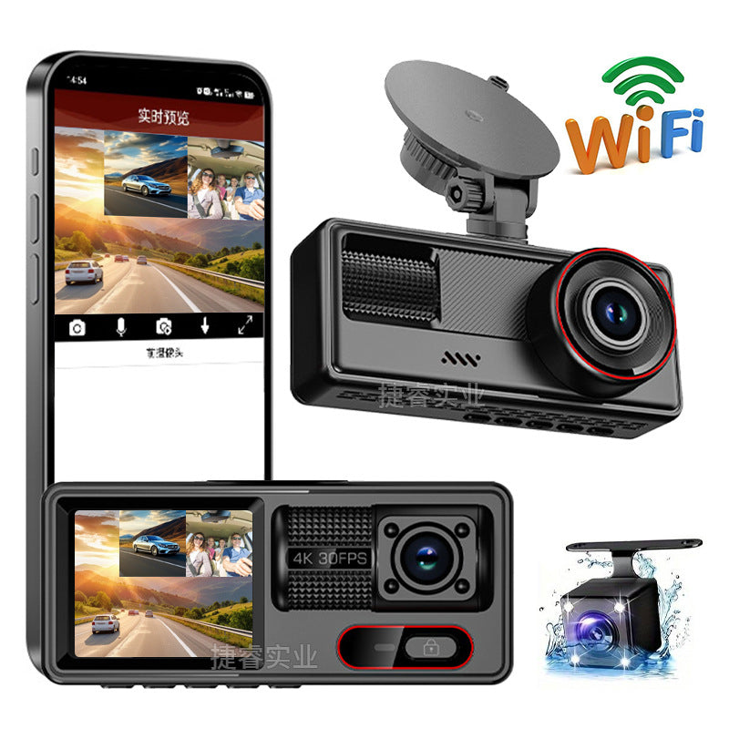2-Inch 3-Lens WiFi Dash Camera with Night Vision Recorder
