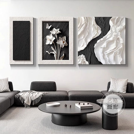 Modern Abstract Butterfly Triptych Wall Art for Living Room Decor