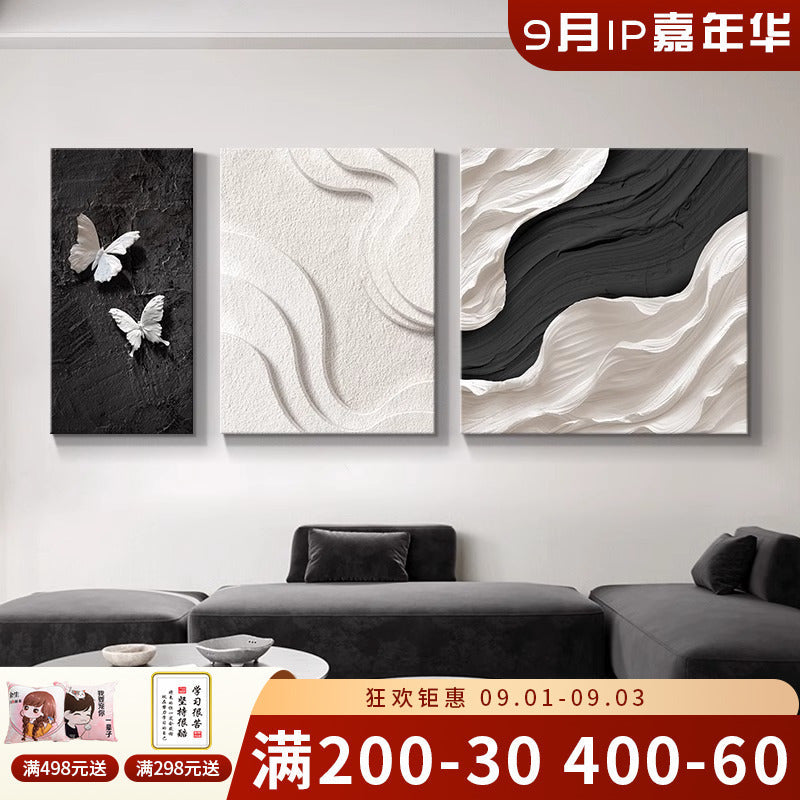 Modern Abstract Butterfly Triptych Wall Art for Living Room Decor