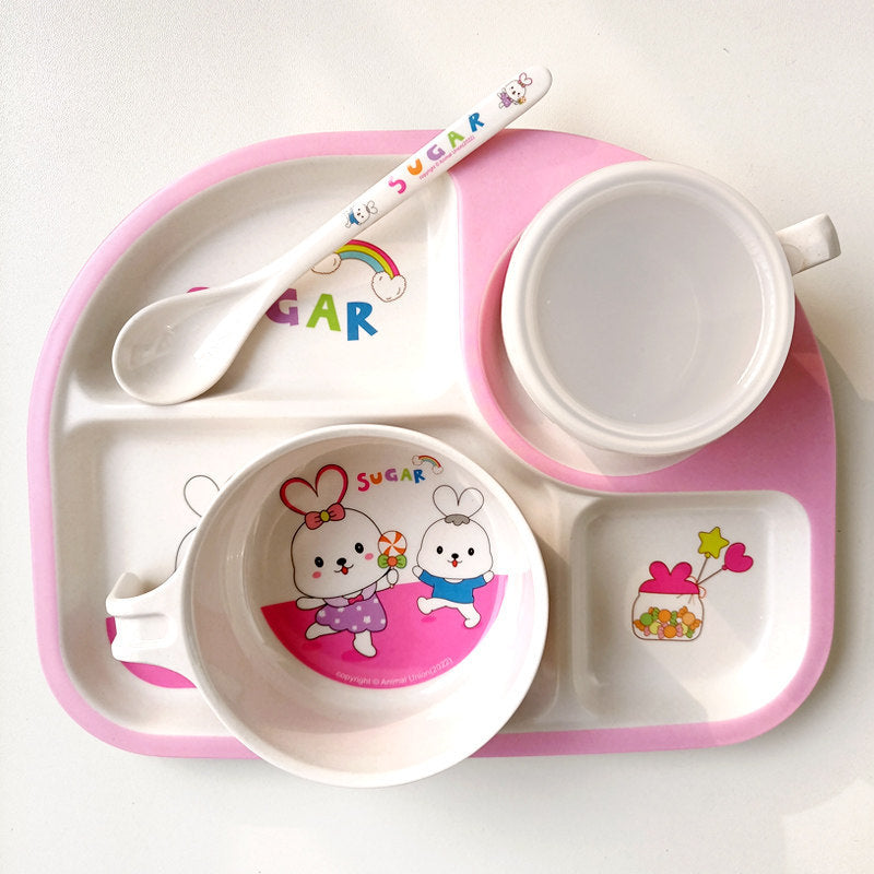 Bamboo Fiber Kids Dinner Set Rabbit Plate Bowl Cup Spoon Set