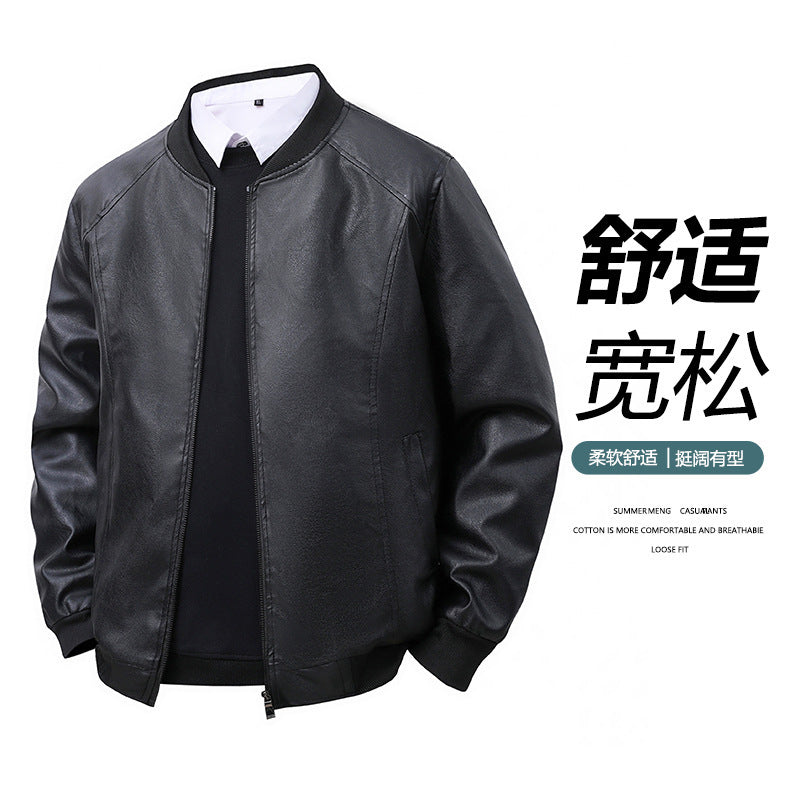 Men PU Leather Slim Fit Baseball Collar Jacket Retro Style