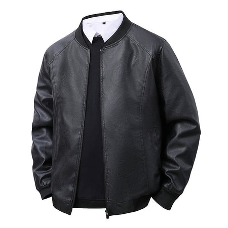 Men PU Leather Slim Fit Baseball Collar Jacket Retro Style in Black