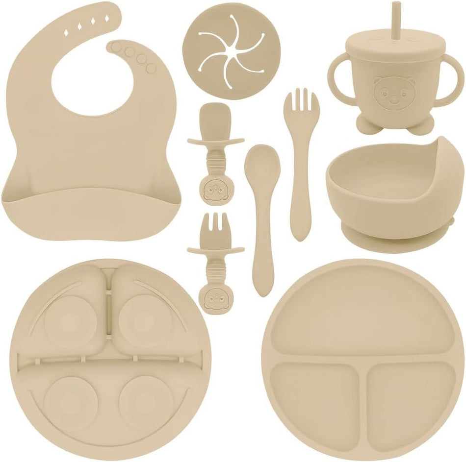 Baby Silicone Feeding Set 8-Piece Suction Plate Spoon Fork Set