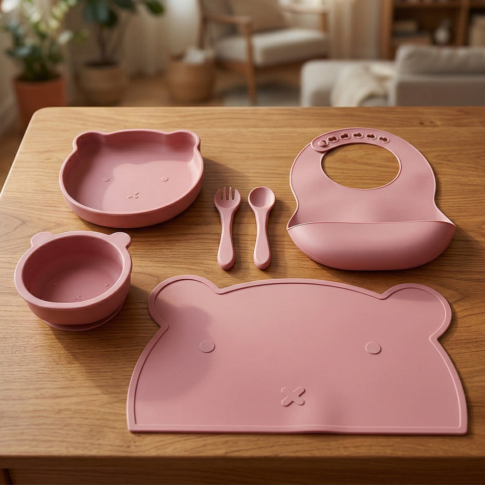 Baby Silicone Feeding Set 6-Piece Morandi Tableware Bowl Spoon