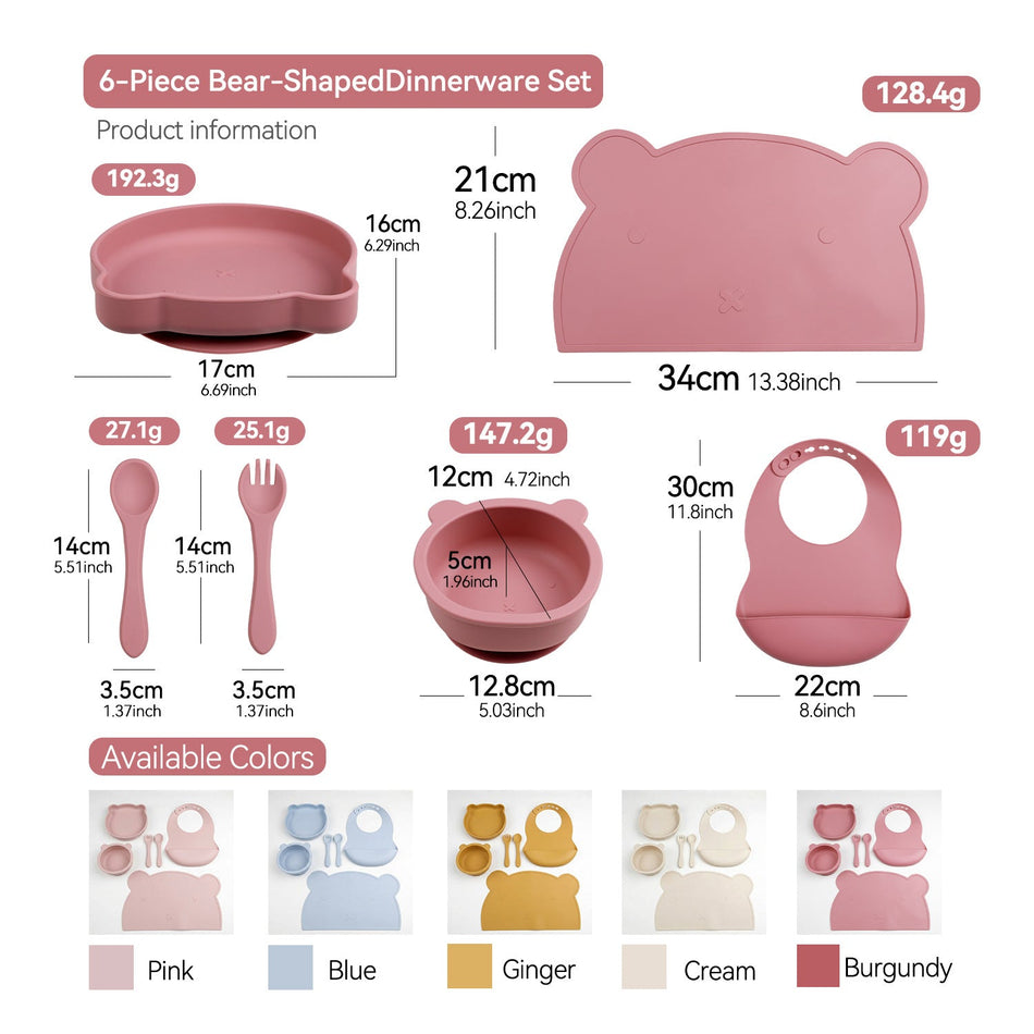 Baby Silicone Feeding Set 6-Piece Morandi Tableware Bowl Spoon