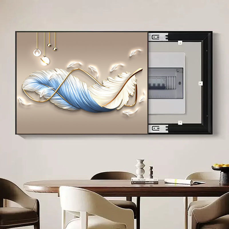 Modern Minimalist Feather Design Meter Box Cover Decorative Wall Painting