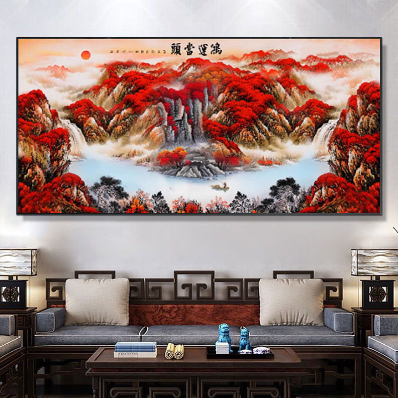 Chinese Landscape 3D Wall Sticker for Good Luck and Fortune Decor