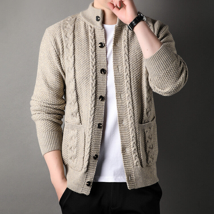 Men Retro Jacquard Loose Knit Cardigan Sweater Jacket