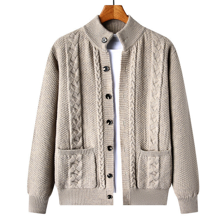 Men Retro Jacquard Loose Knit Cardigan Sweater Jacket