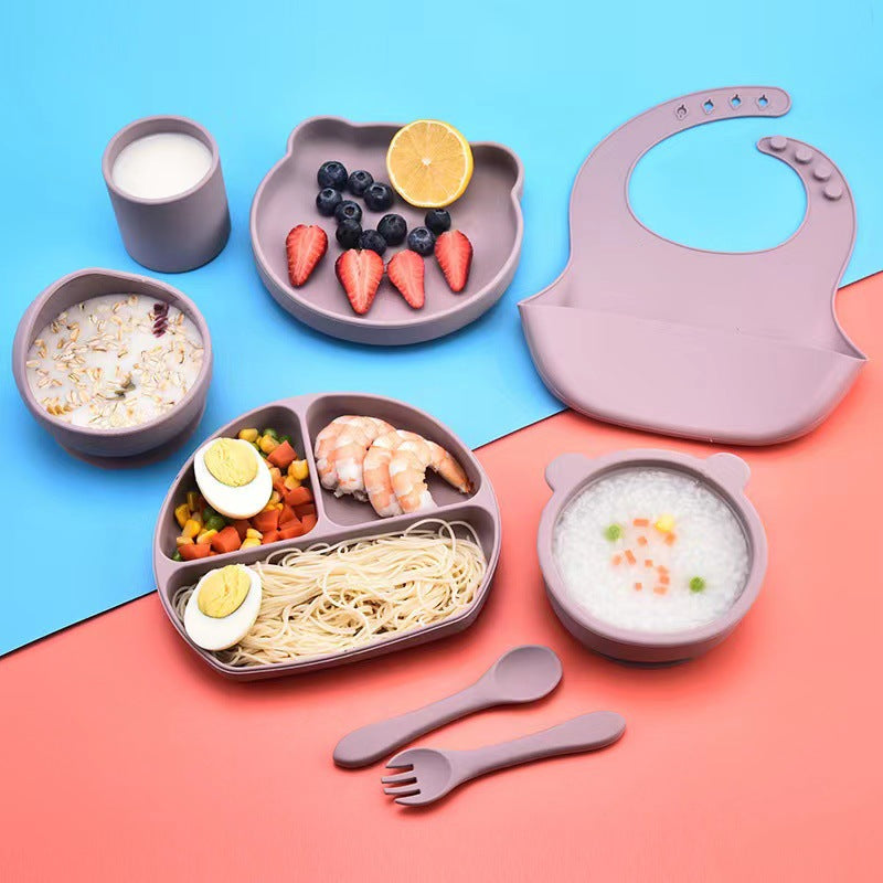 Baby Silicone Feeding Set Candy Color Tableware Bowl Plate Spoon