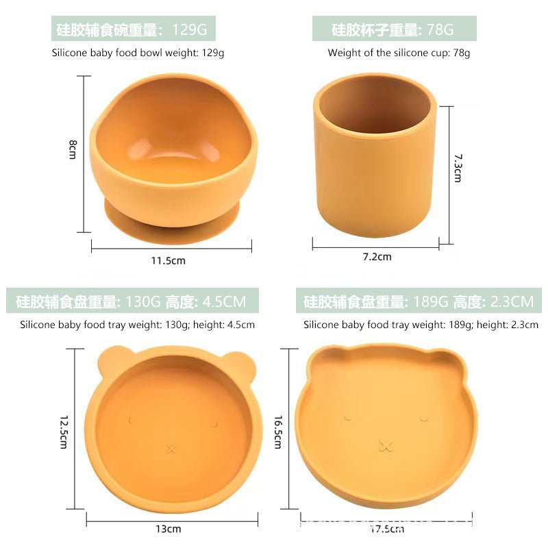 Baby Silicone Feeding Set Candy Color Tableware Bowl Plate Spoon