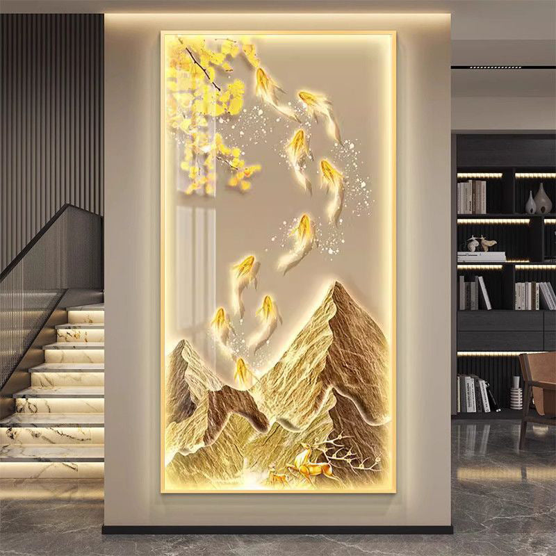 Nine Fish Light Luxury Entrance Wall Art for Living Room and Corridor