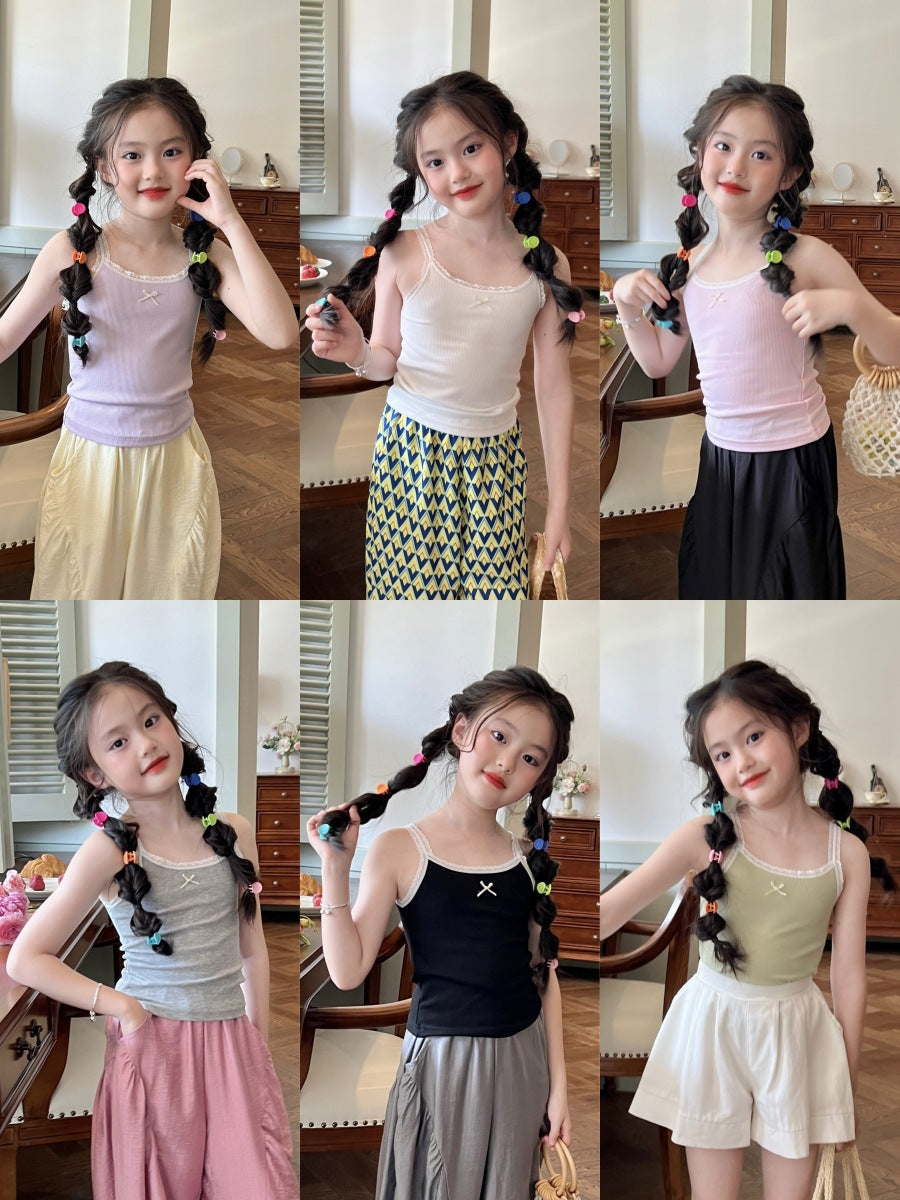 Kids Modal Lace Camisole Vest Sweet Summer Solid Color Top