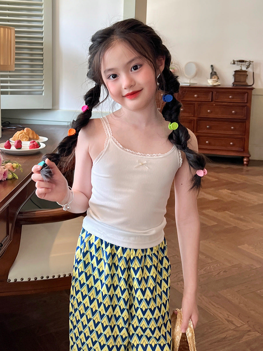 Kids Modal Lace Camisole Vest Sweet Summer Solid Color Top