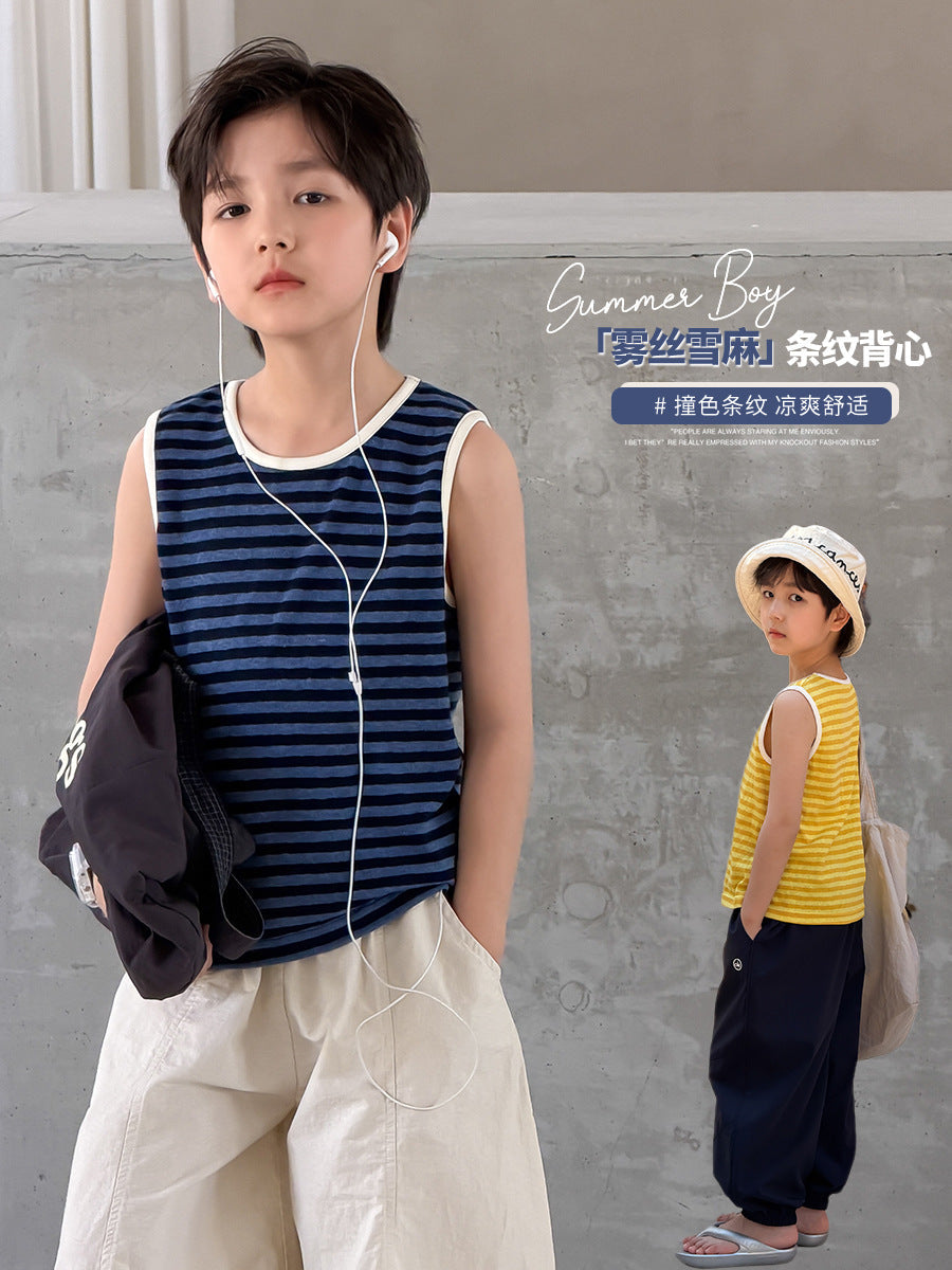 Boys Sleeveless Cotton Striped Vest Summer Casual Top