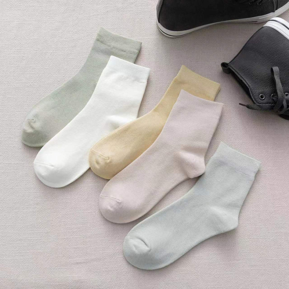 Women’s Bamboo Fiber Mid-Calf Socks Breathable Solid Color- Pack