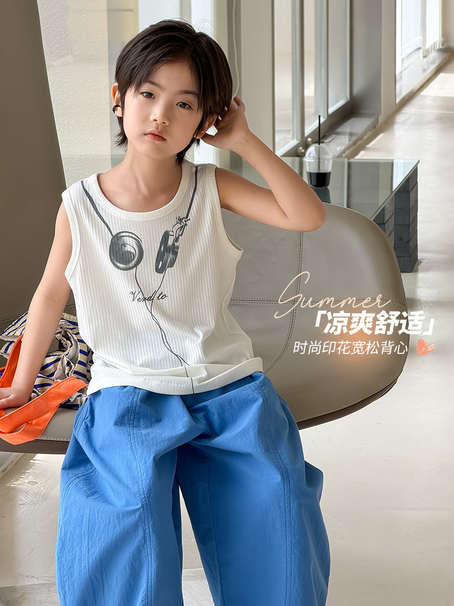 Boys Sleeveless Cotton Vest Breathable Summer Casual Top