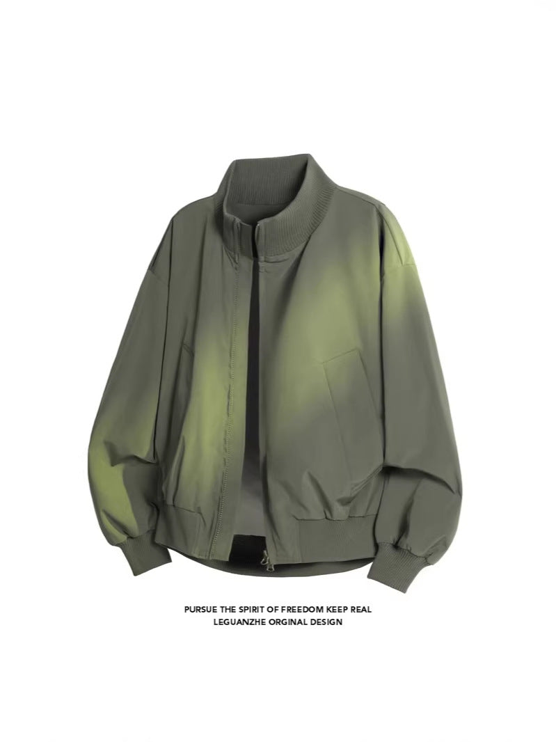 Men’s Stand Collar Flight Jacket Spring Autumn Casual Solid Color