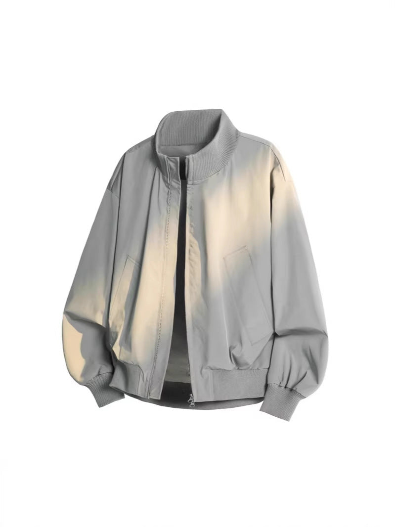 Men’s Stand Collar Flight Jacket Spring Autumn Casual Solid Color