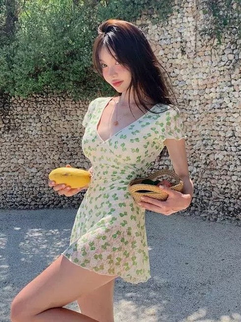Women's Floral Puff Sleeve One Piece Slim Fit Swimwear