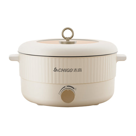 New off-white Chigo 5–6L Yuanyang Non-Stick Electric Hot Pot for Dormitory and Home Use