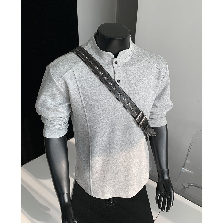 Men’s Stand Collar Long Sleeve T-Shirt Loose Casual Top