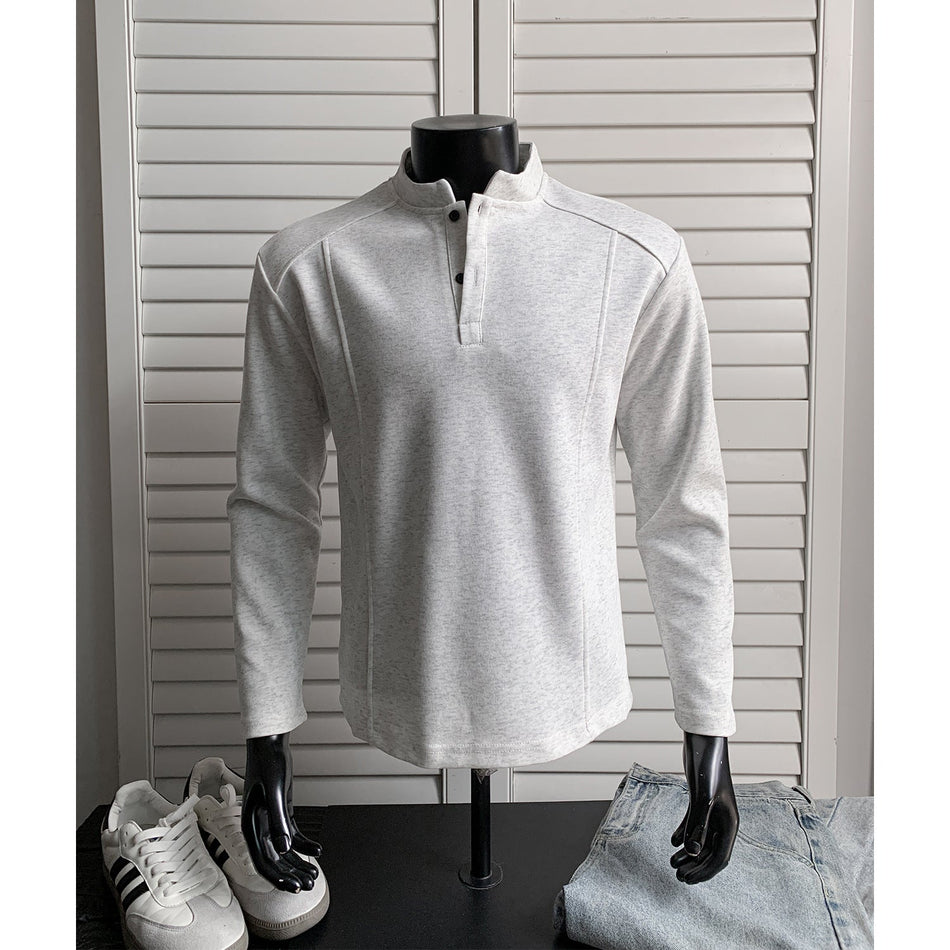Men’s Stand Collar Long Sleeve T-Shirt Loose Casual Top