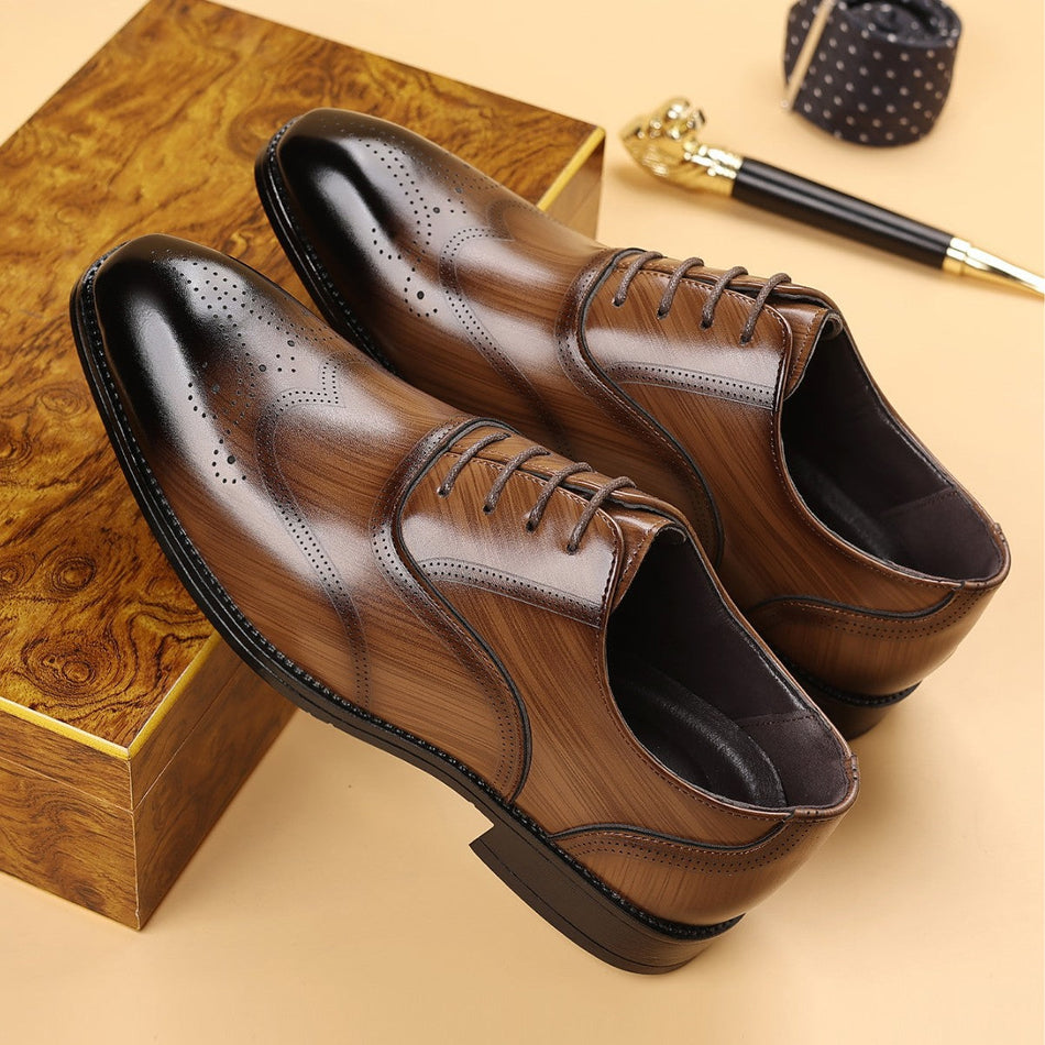 Men's Wood Grain Brogue Derby Shoes Square Toe Business Casual