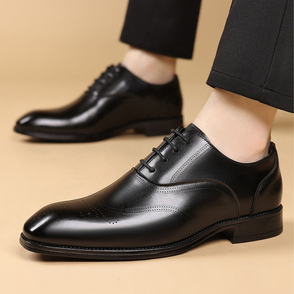 Men's Wood Grain Brogue Derby Shoes Square Toe Business Casual