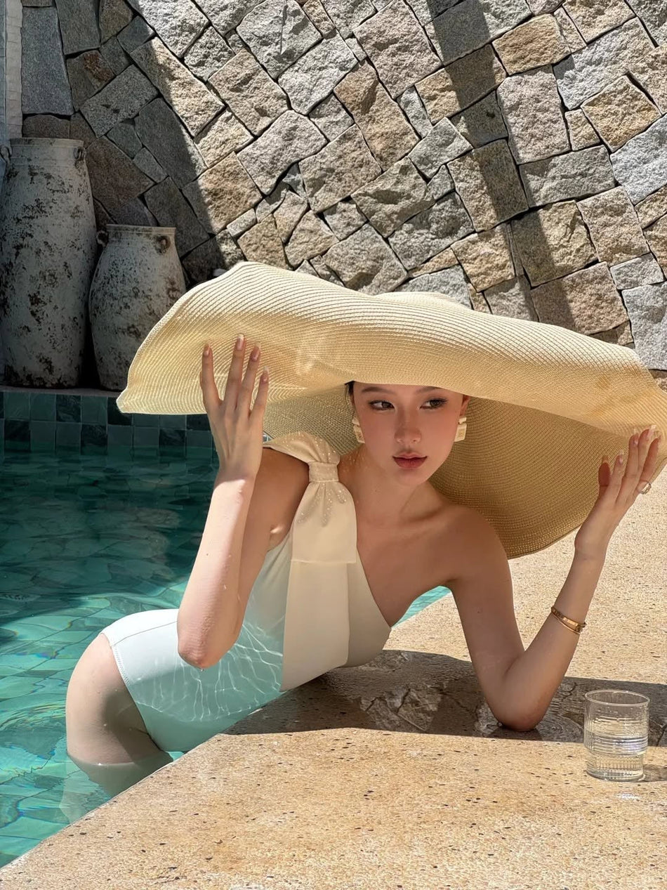 Women's One Shoulder Bow One Piece Swimsuit Elegant Resort