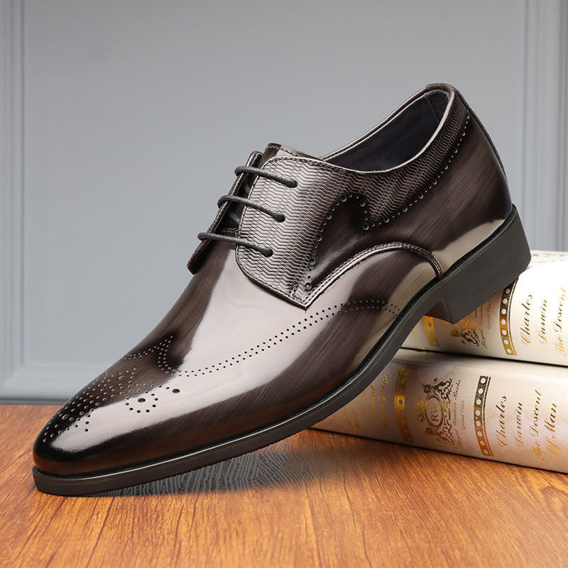 Men's Pointed Toe Brogue Dress Shoes Business Casual Lace-Up