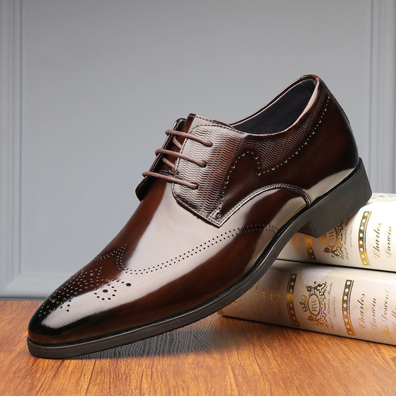 Men's Pointed Toe Brogue Dress Shoes Business Casual Lace-Up