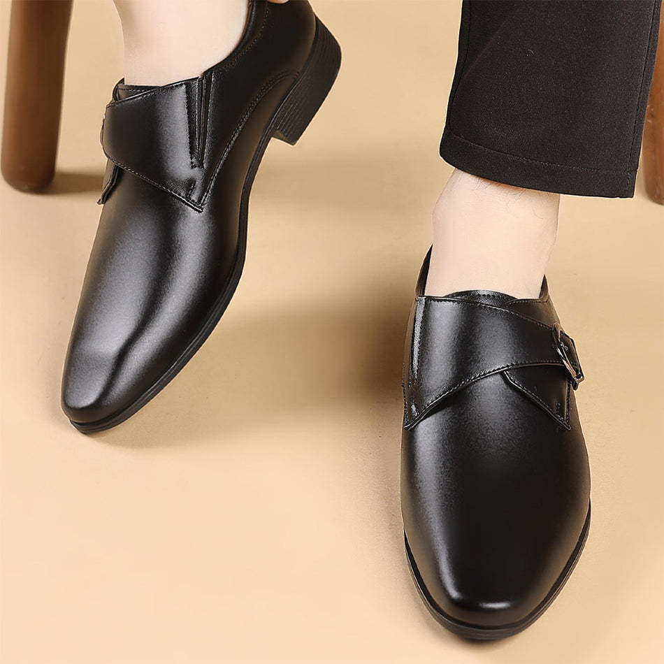 Men's Slip-On Business Loafers with Metal Buckle Square Toe