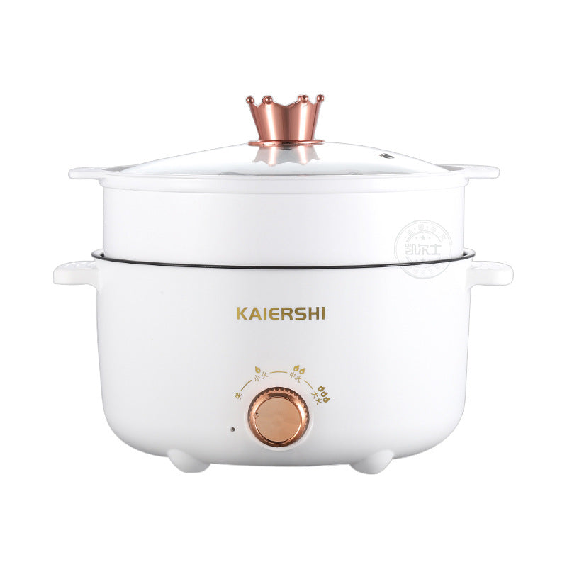 Elegant white-knob Multi-Functional Electric Hot Pot with Steamer for Home Cooking