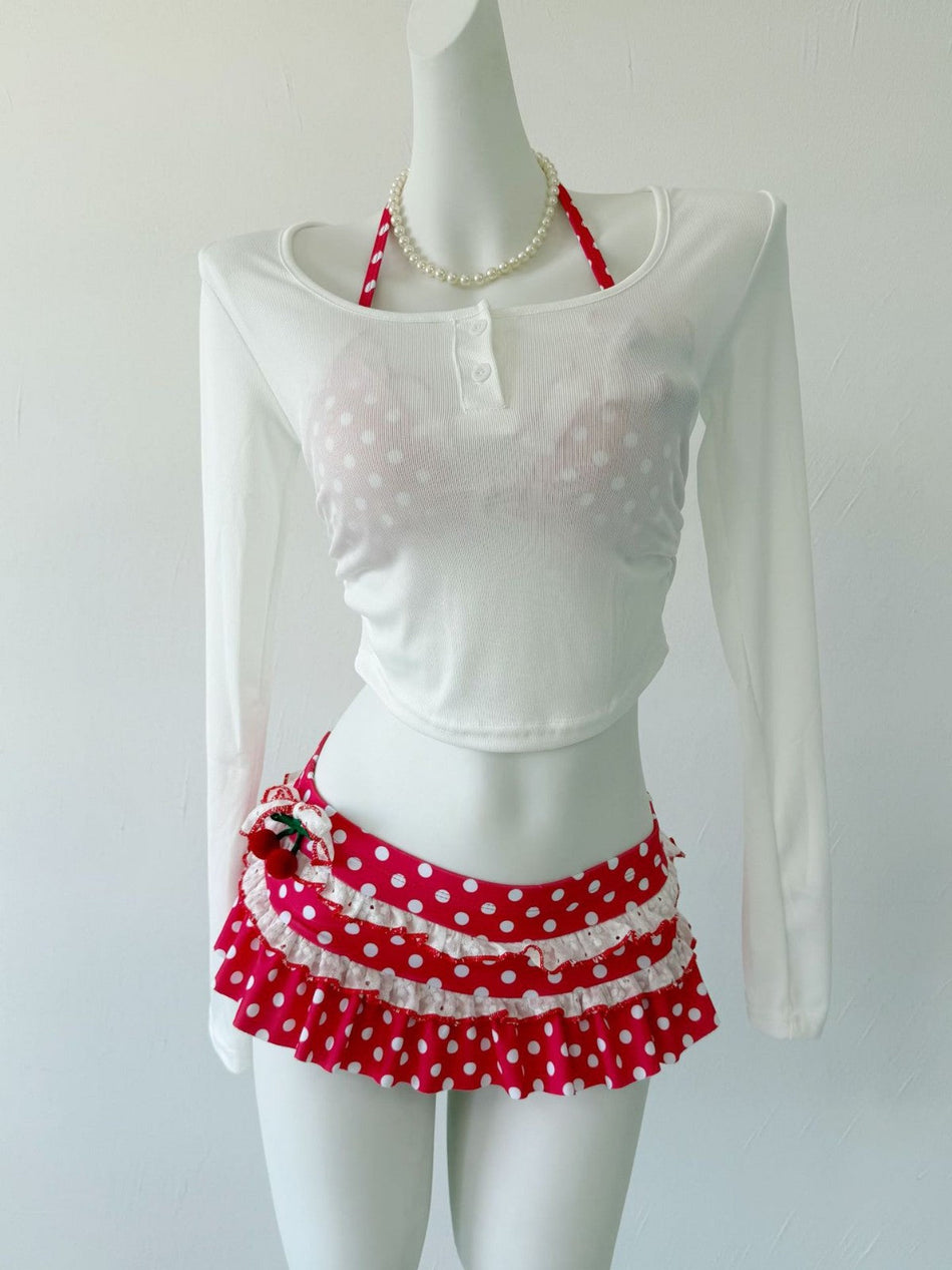 Women's Polka Dot Off Shoulder Bikini Set with Skirt