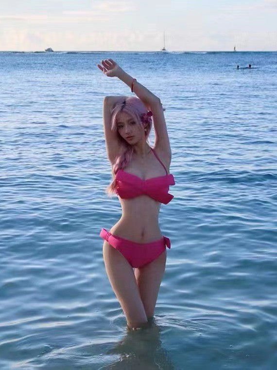 Women's Pink Bow Bikini Set Elegant Push Up Vacation Swimwear
