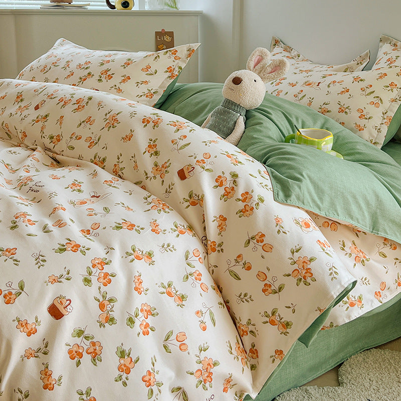 Cotton Sanded Bedding Set Soft Skin-Friendly Sheet & Duvet Cover 1.2m three-