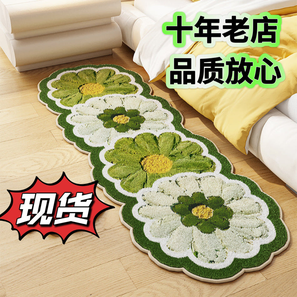 Imitation Cashmere Floral Anti-Slip Bedside Carpet Bedroom Mat