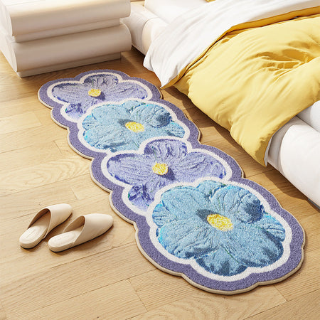 Oil painting Imitation Cashmere Floral Anti-Slip Bedside Carpet Bedroom Mat 40*120cm