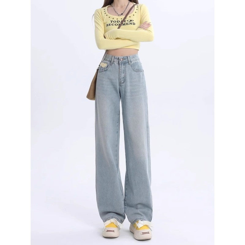 Women's High Waist Wide Leg Straight Denim Jeans Casual Fit