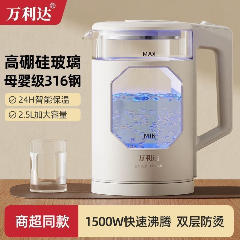 Stainless Steel Electric Kettle with Borosilicate Glass