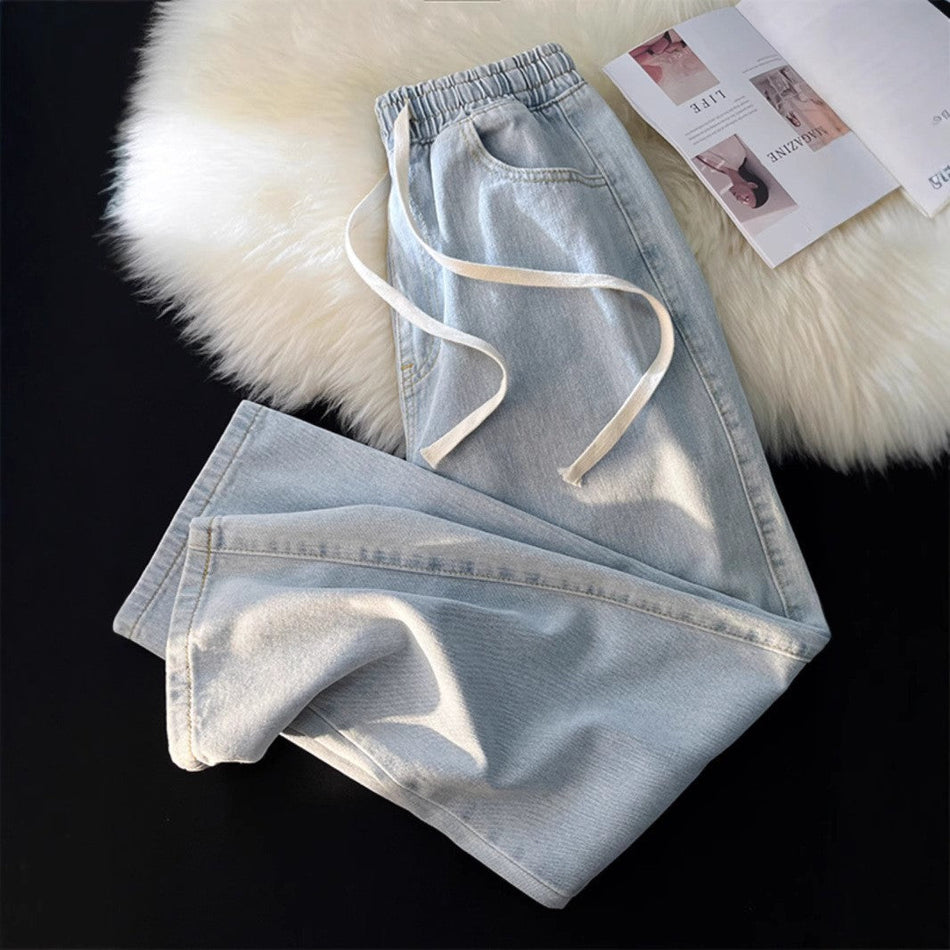 Women's High Waist Wide Leg Straight Jeans Elastic Casual Fit