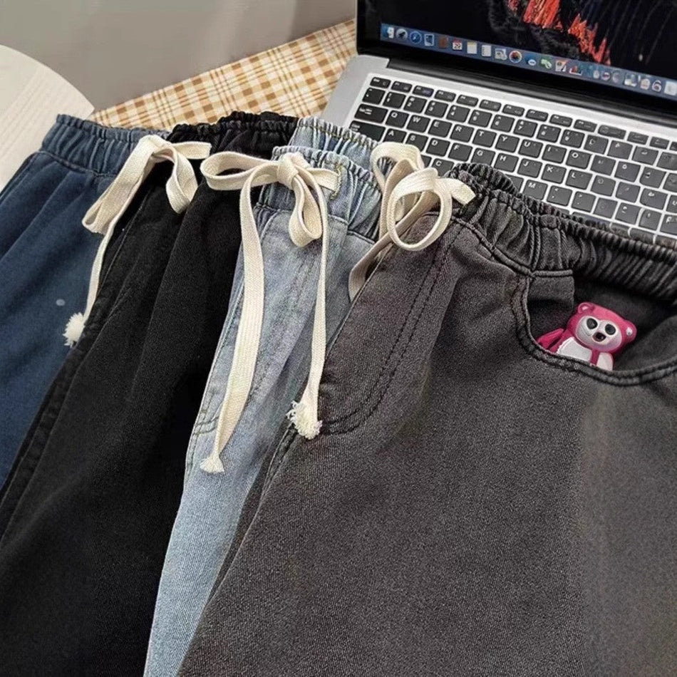 Women's High Waist Wide Leg Straight Jeans Elastic Casual Fit