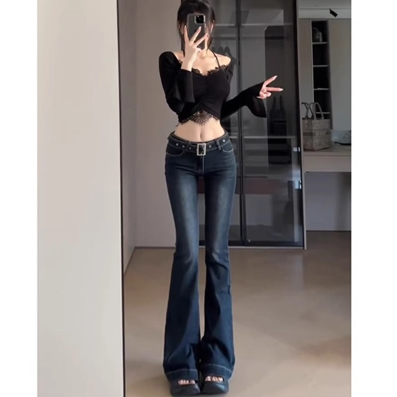 Title: Women's Low Waist Slim Fit Micro Flare Denim Jeans Casual