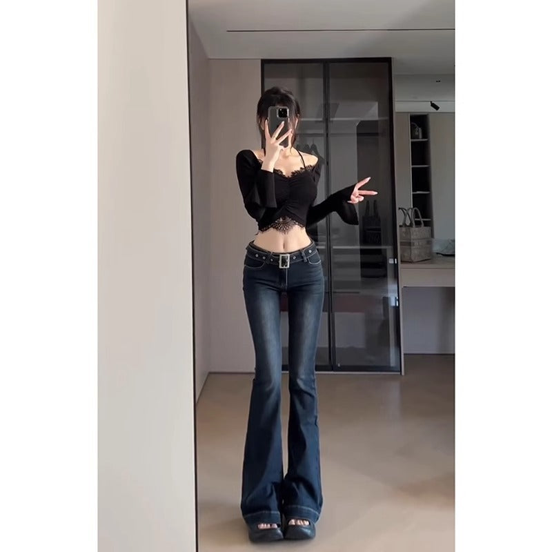 Title: Women's Low Waist Slim Fit Micro Flare Denim Jeans Casual