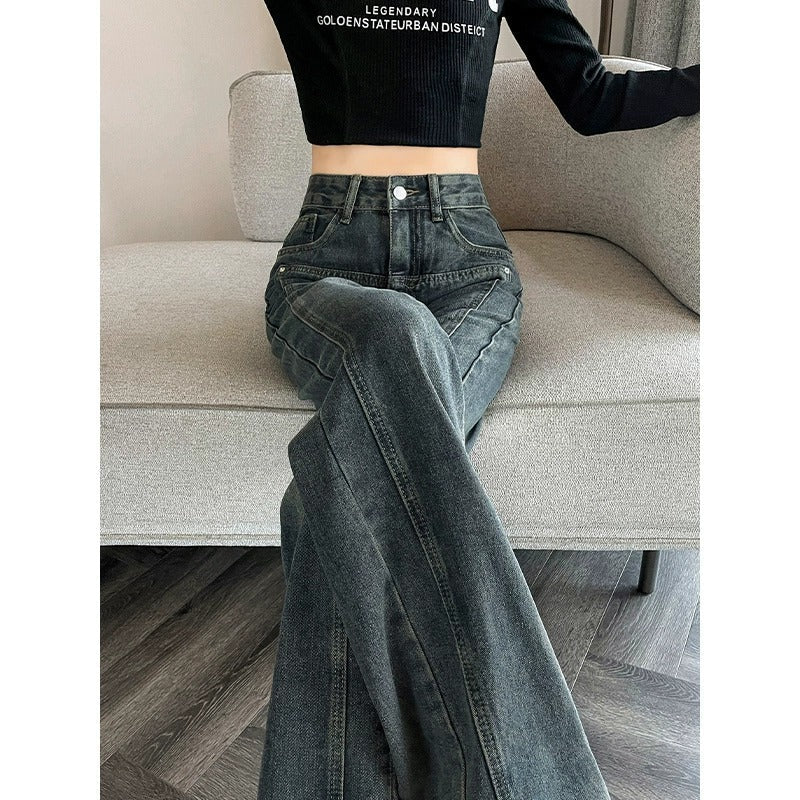 Women's High Waist Cement Grey Wide Leg Denim Jeans Casual Fit