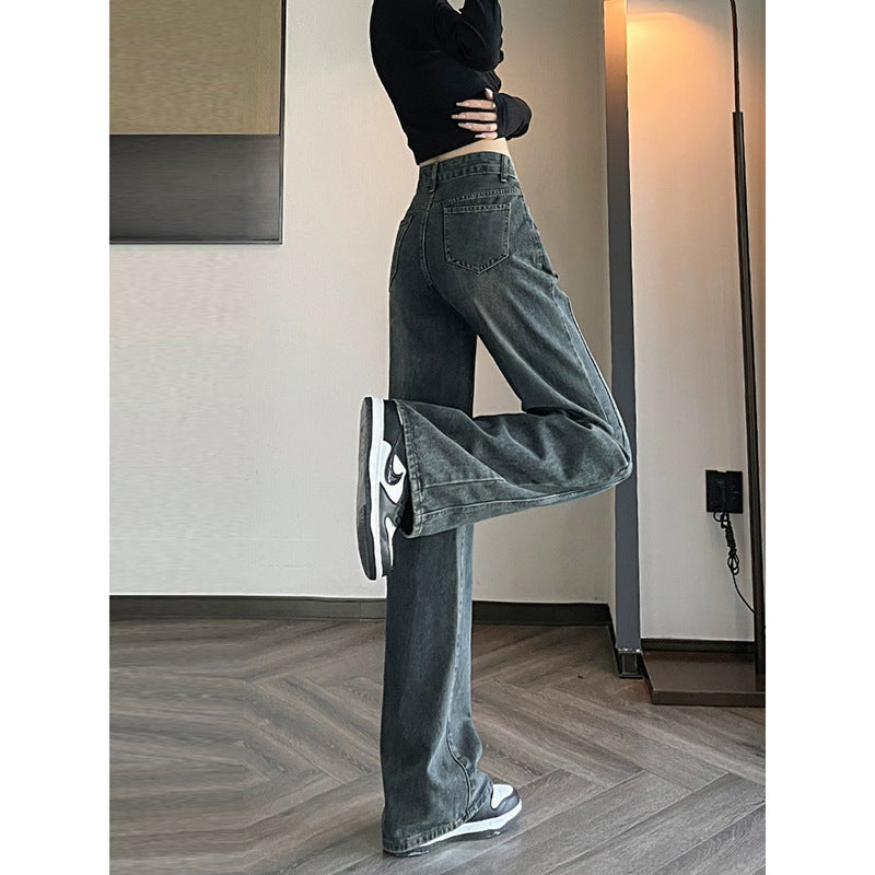Women's High Waist Cement Grey Wide Leg Denim Jeans Casual Fit