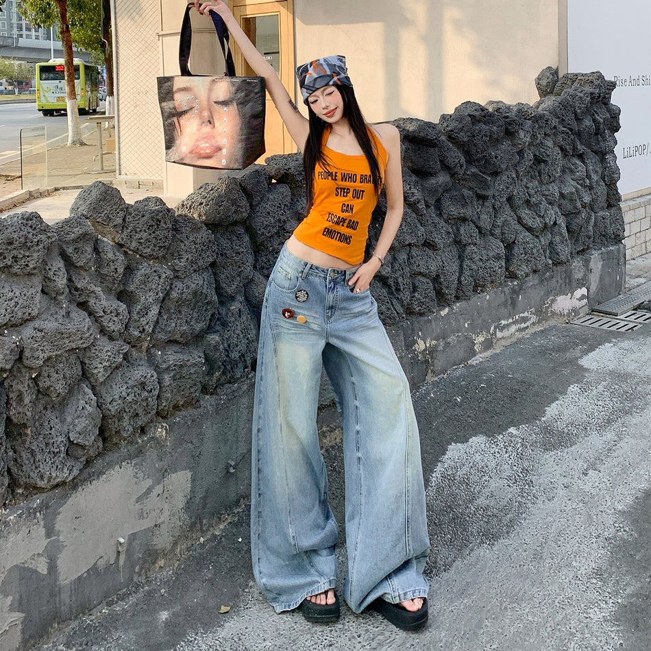 American Retro High Waist Wide Leg Jeans for Women